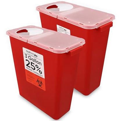 Oakridge Products Großer Sharps-Behälter für den Heimgebrauch und professionellen Einsatz, 3 Gallonen (2er-Pack) mit Drehdeckel, Biohazard-Nadel- und Spritzenentsorgung, CDC-zertifiziert