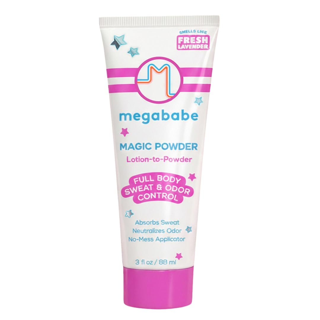 Megababe Magic Powder Stay-Dry Lotion – Schweiß- und geruchsabsorbierende Lotion, aluminiumfrei, talkfrei, 89 ml