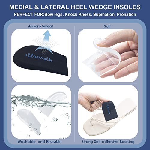 Urwalk 3-lagige verstellbare Korrektur-Einlegesohlen für Supination und Überpronation – Medialer & Lateraler Fersenkeil für Fußausrichtung, Knieschmerzen, O-Beine, Arthrose (Schwarz - Groß)