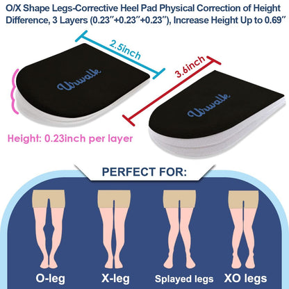 Urwalk 3-lagige verstellbare Korrektur-Einlegesohlen für Supination und Überpronation – Medialer & Lateraler Fersenkeil für Fußausrichtung, Knieschmerzen, O-Beine, Arthrose (Schwarz - Groß)