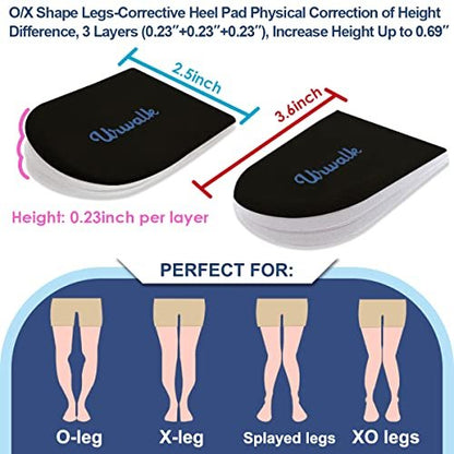 Urwalk 3-lagige verstellbare Korrektur-Einlegesohlen für Supination und Überpronation – Medialer & Lateraler Fersenkeil für Fußausrichtung, Knieschmerzen, O-Beine, Arthrose (Schwarz - Groß)