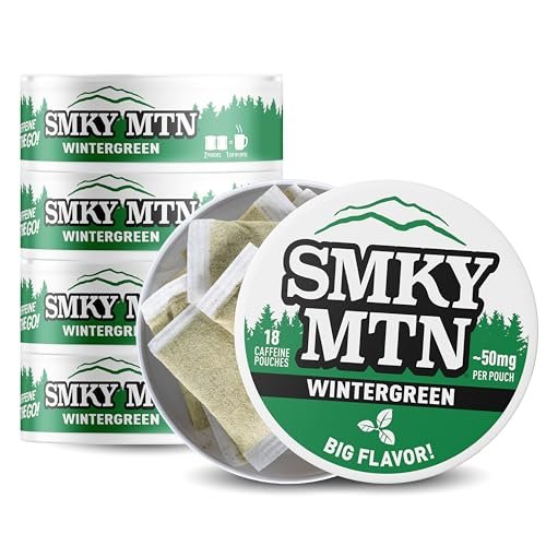 SMOKEY MOUNTAIN Koffeinhaltige Beutel – Wintergreen – Tabak- und Nikotinfrei – 5-Dosen-Box – 15 Beutel pro Dose