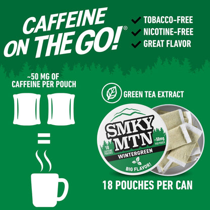 SMOKEY MOUNTAIN Koffeinhaltige Beutel – Wintergreen – Tabak- und Nikotinfrei – 5-Dosen-Box – 15 Beutel pro Dose