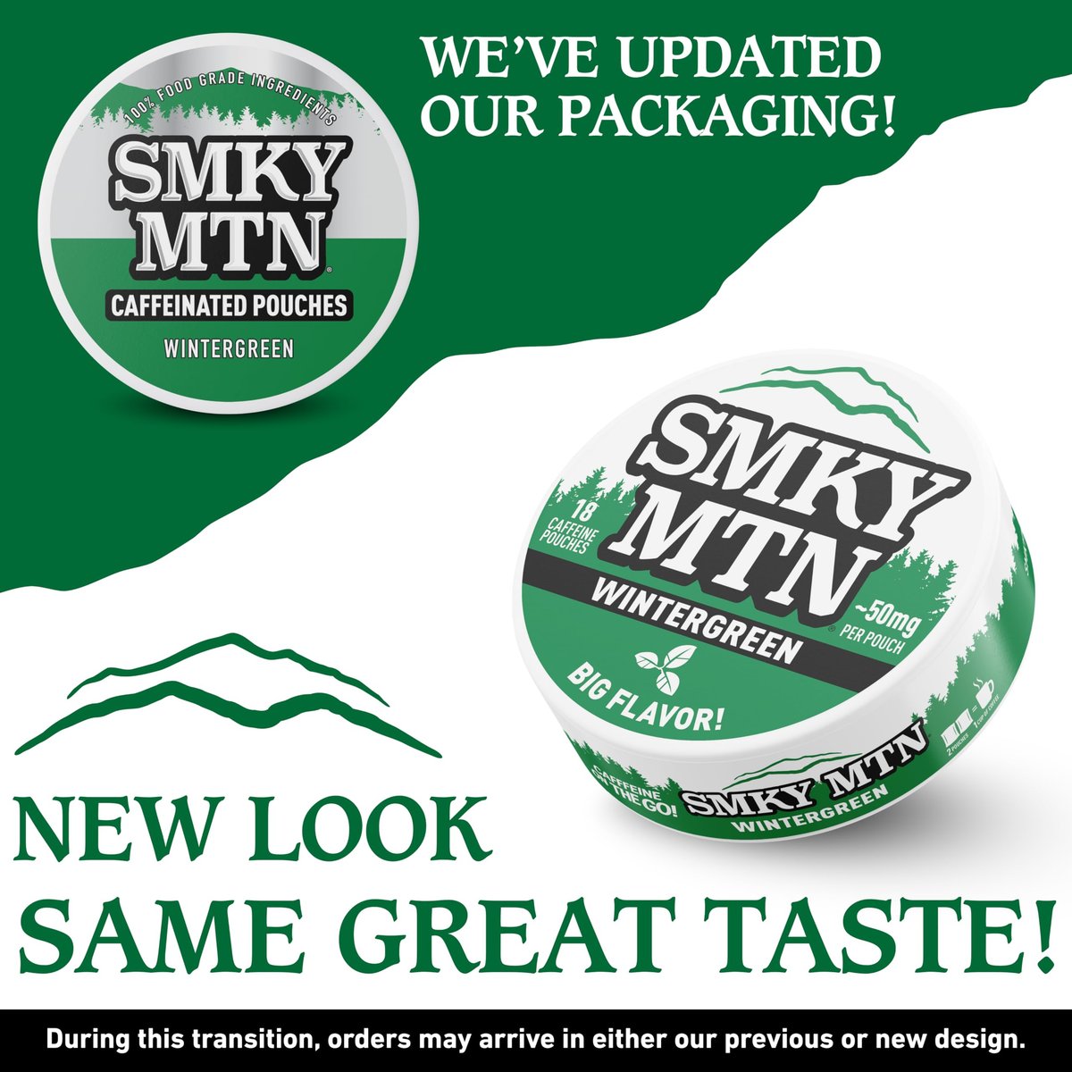 SMOKEY MOUNTAIN Koffeinhaltige Beutel – Wintergreen – Tabak- und Nikotinfrei – 5-Dosen-Box – 15 Beutel pro Dose