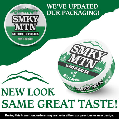 SMOKEY MOUNTAIN Koffeinhaltige Beutel – Wintergreen – Tabak- und Nikotinfrei – 5-Dosen-Box – 15 Beutel pro Dose