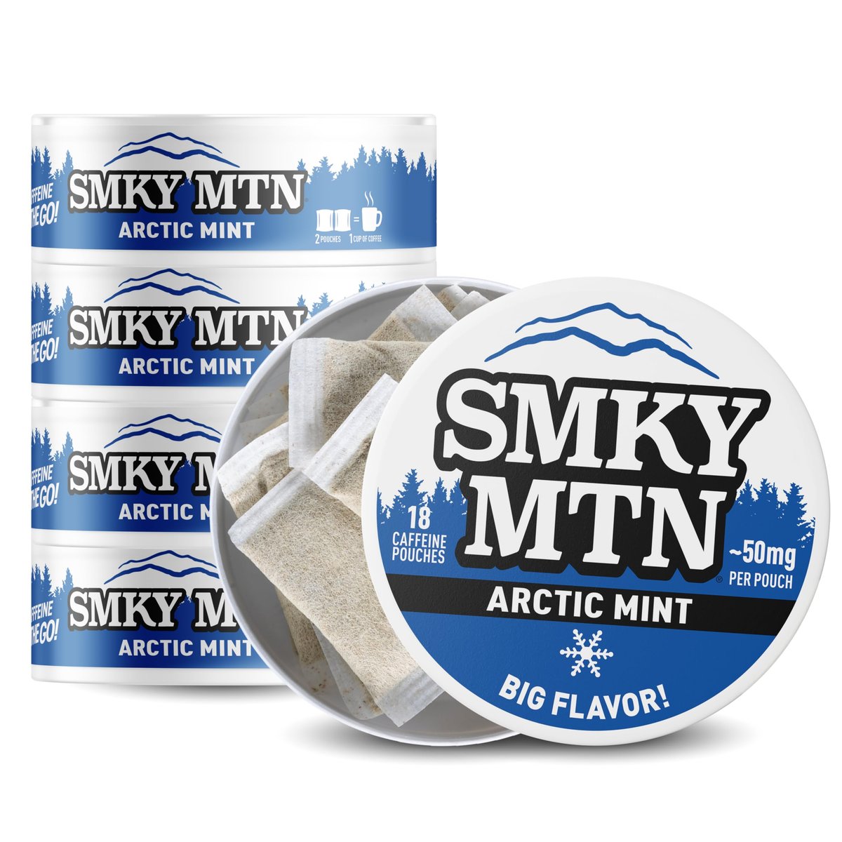 Smokey Mountain Arctic Mint Koffeinhaltige Beutel – Tabakfrei & Nikotinfrei – 5er Pack – 15 Beutel pro Dose