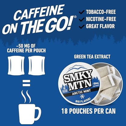 Smokey Mountain Arctic Mint Koffeinhaltige Beutel – Tabakfrei & Nikotinfrei – 5er Pack – 15 Beutel pro Dose