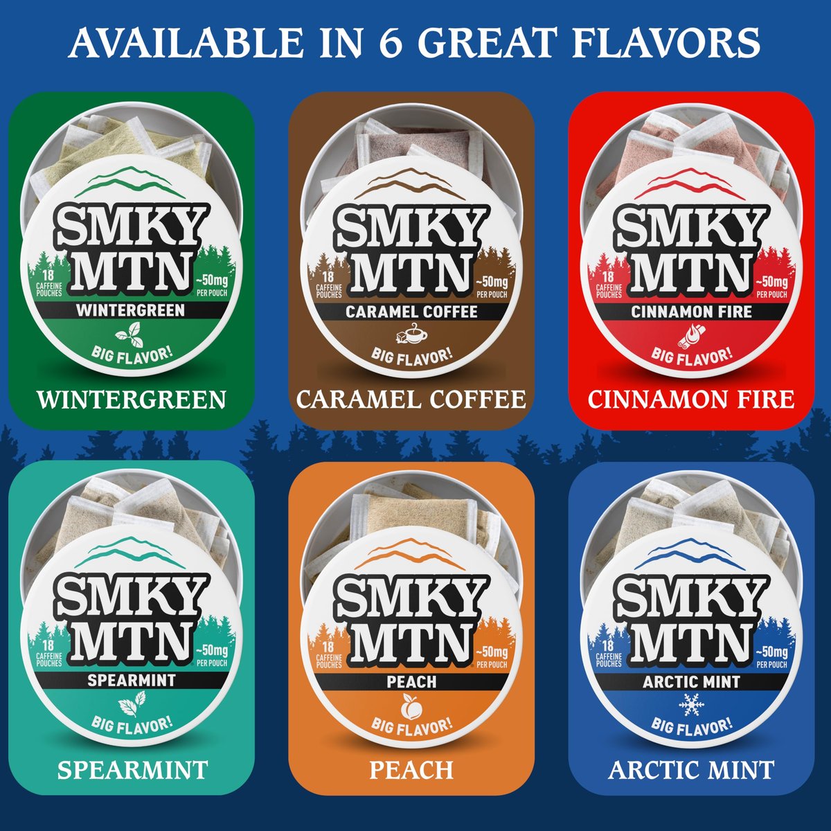 Smokey Mountain Arctic Mint Koffeinhaltige Beutel – Tabakfrei & Nikotinfrei – 5er Pack – 15 Beutel pro Dose