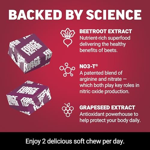 Force Factor Total Beets Soft Chews – Rote-Bete-Kaugummis mit Nitraten, L-Citrullin, Traubenkernextrakt und Antioxidantien – Gesunder Energie-Booster für Herz und Kreislauf, 60 Stück