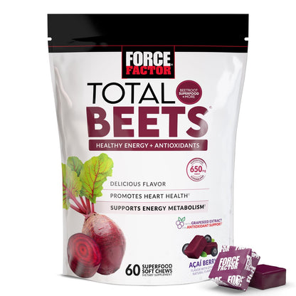 Force Factor Total Beets Soft Chews – Rote-Bete-Kaugummis mit Nitraten, L-Citrullin, Traubenkernextrakt und Antioxidantien – Gesunder Energie-Booster für Herz und Kreislauf, 60 Stück