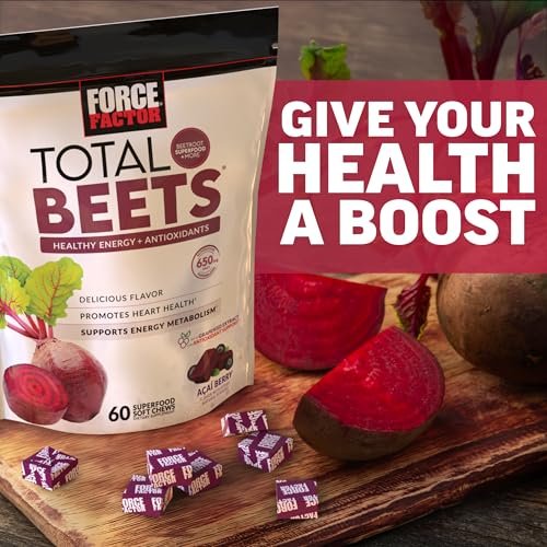 Force Factor Total Beets Soft Chews – Rote-Bete-Kaugummis mit Nitraten, L-Citrullin, Traubenkernextrakt und Antioxidantien – Gesunder Energie-Booster für Herz und Kreislauf, 60 Stück