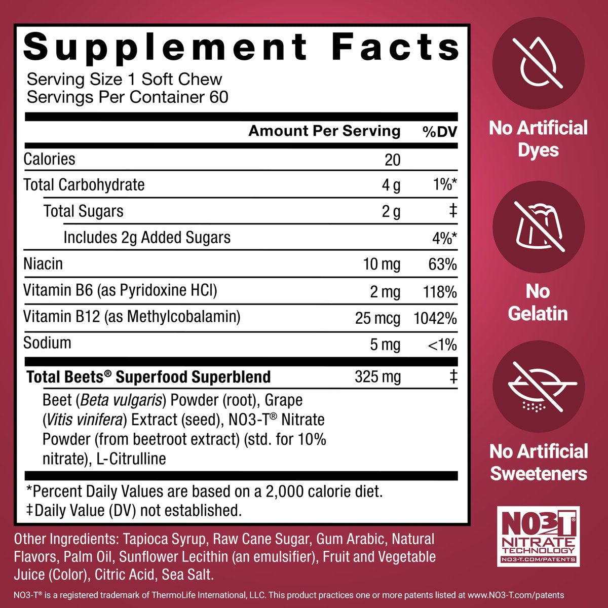 Force Factor Total Beets Soft Chews – Rote-Bete-Kaugummis mit Nitraten, L-Citrullin, Traubenkernextrakt und Antioxidantien – Gesunder Energie-Booster für Herz und Kreislauf, 60 Stück