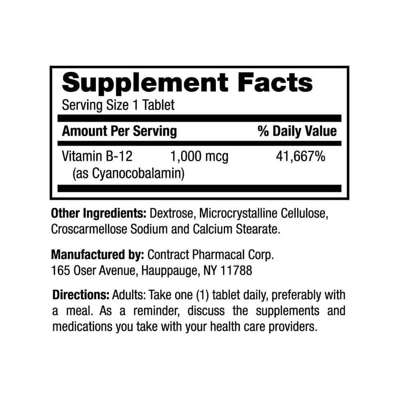 Earth's Splendor Energiepräparate mit Vitamin B12, ohne künstliche Farb- oder Geschmacksstoffe, glutenfrei, Unterstützung des Energiestoffwechsels (1000 µg, 200 Tabletten)
