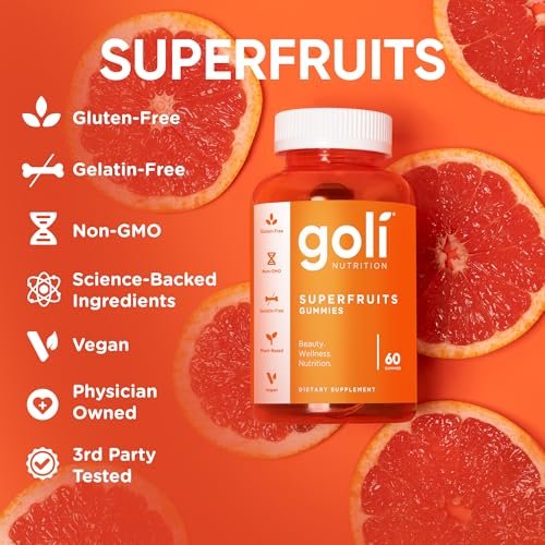 Goli Superfruits Beauty Gummies mit Bambus-Silizium – Vitamine A, C, E, Zink – Kollagen-Unterstützung mit Superfrucht-Mischung – Vegan, Non-GMO, Glutenfrei