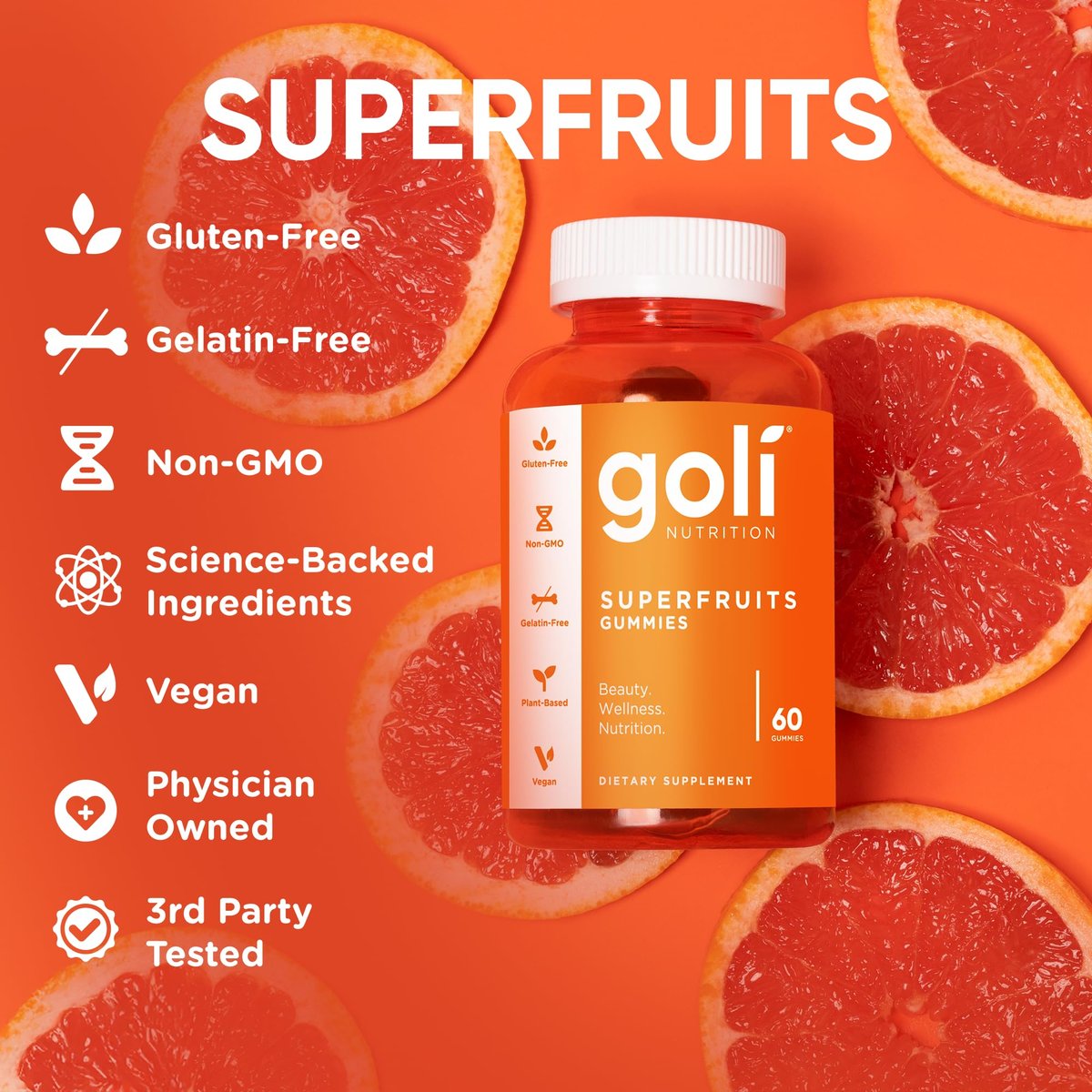 Goli Superfruits Beauty Gummies mit Bambus-Silizium – Vitamine A, C, E, Zink – Kollagen-Unterstützung mit Superfrucht-Mischung – Vegan, Non-GMO, Glutenfrei