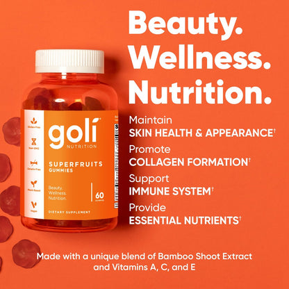 Goli Superfruits Beauty Gummies mit Bambus-Silizium – Vitamine A, C, E, Zink – Kollagen-Unterstützung mit Superfrucht-Mischung – Vegan, Non-GMO, Glutenfrei