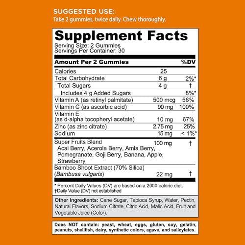 Goli Superfruits Beauty Gummies mit Bambus-Silizium – Vitamine A, C, E, Zink – Kollagen-Unterstützung mit Superfrucht-Mischung – Vegan, Non-GMO, Glutenfrei