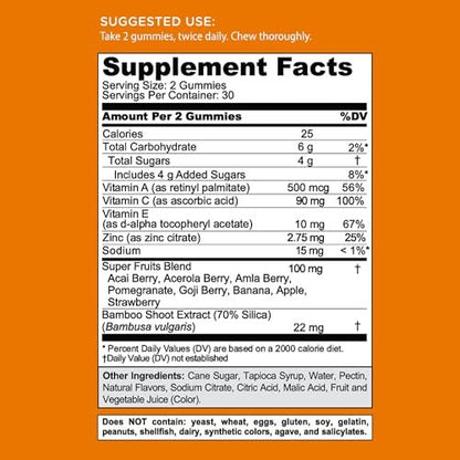 Goli Superfruits Beauty Gummies mit Bambus-Silizium – Vitamine A, C, E, Zink – Kollagen-Unterstützung mit Superfrucht-Mischung – Vegan, Non-GMO, Glutenfrei