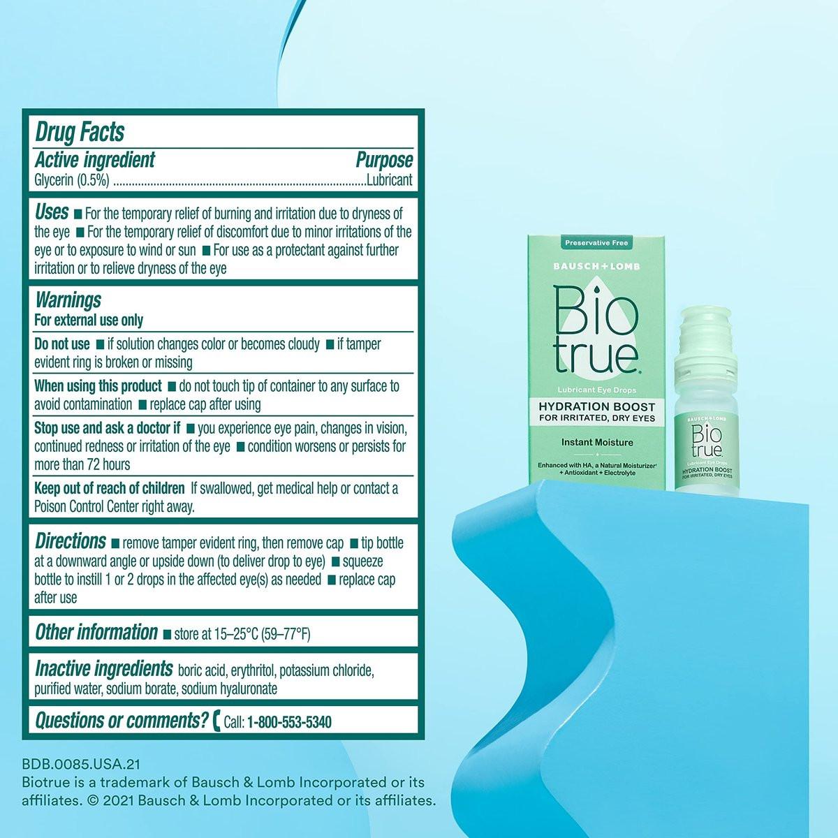 Biotrue Hydration Boost – Konservierungsmittelfreie Augentropfen für trockene Augen, sofortige Befeuchtung, kontaktlinsengeeignet, 0,33 Fl Oz (1er-Pack)