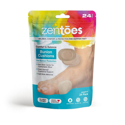 ZenToes Ballenzehenpads zum Tragen mit Schuhen – Wasserdichte, weiche Ballenzehenpolster, atmungsaktive Klebepads für ganztägigen Komfort und Halt, 24 Stück
