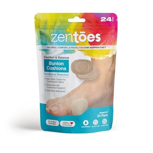 ZenToes Ballenzehenpads zum Tragen mit Schuhen – Wasserdichte, weiche Ballenzehenpolster, atmungsaktive Klebepads für ganztägigen Komfort und Halt, 24 Stück