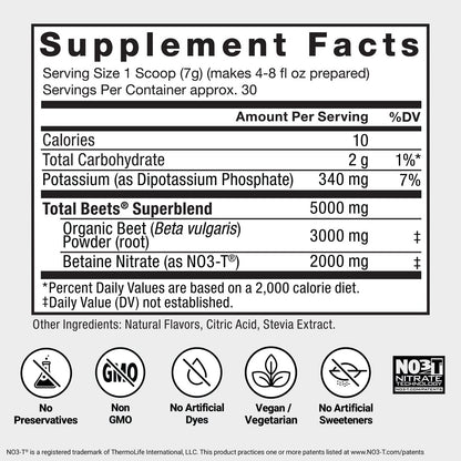 Force Factor Total Beets Drink Mix – Superfood-Pulver mit Nitraten zur Unterstützung von Kreislauf, Durchblutung, Stickoxid, Energie, Ausdauer und Herz-Kreislauf-Gesundheit, 30 Portionen