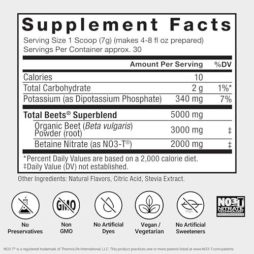 Force Factor Total Beets Drink Mix – Superfood-Pulver mit Nitraten zur Unterstützung von Kreislauf, Durchblutung, Stickoxid, Energie, Ausdauer und Herz-Kreislauf-Gesundheit, 30 Portionen