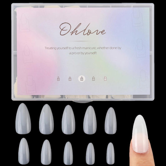 500 Stück mittlere Mandel-Falschnagelspitzen, volle Abdeckung, klare Acrylnägel, Press-on-Nägel für DIY-Nagelkunst, 10 Größen (Natur)