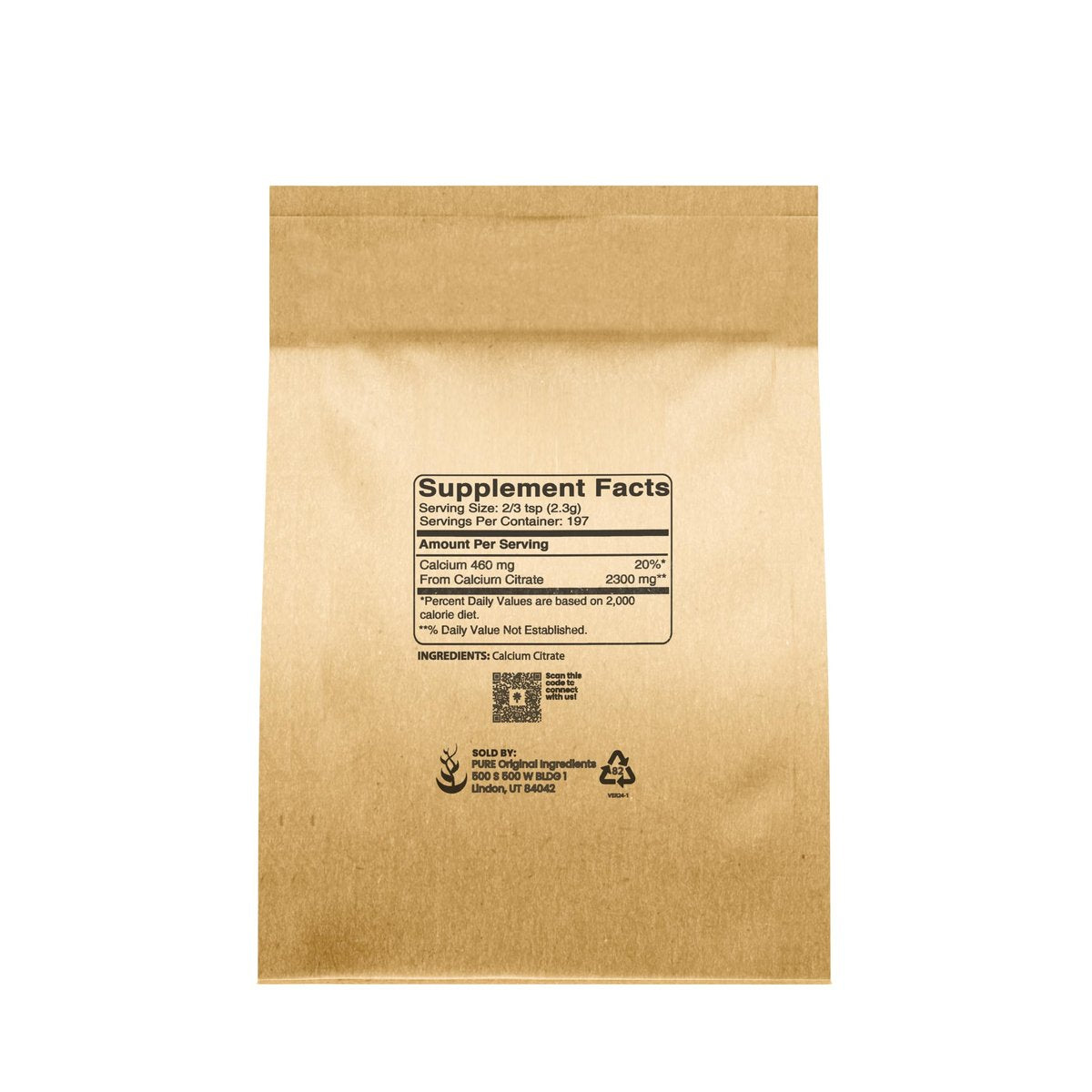 Pure Original Ingredients Calcium Citrat (450g) – Calciumpräparat ohne Zusatzstoffe oder Füllstoffe