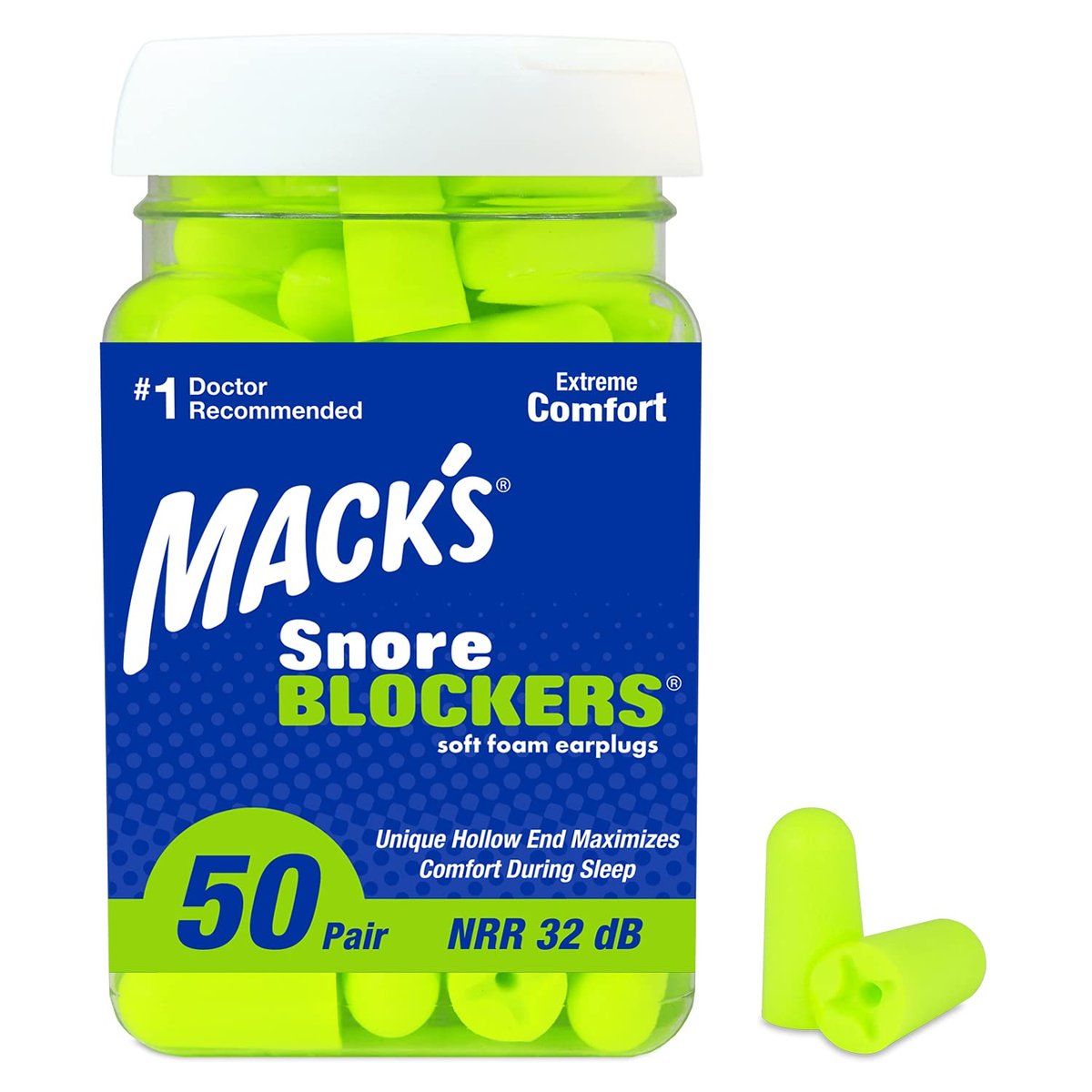 Mack’s Snore Blockers weiche Schaumstoff-Ohrstöpsel, 50 Paar – 32 dB NRR, 37 dB SNR – Bequeme Ohrstöpsel zum Schlafen, gegen Schnarchen, laute Geräusche und auf Reisen