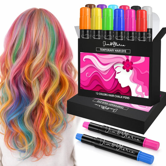 Jim&Gloria Staubfreie Haarkreide für Mädchen – Auswaschbare, temporäre Haarfarbe – 12 Farben – Geschenk für Teenager