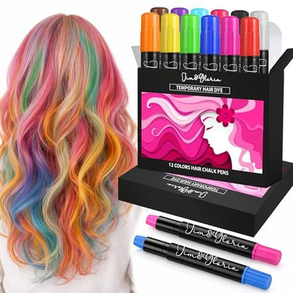 Jim&Gloria Staubfreie Haarkreide für Mädchen – Auswaschbare, temporäre Haarfarbe – 12 Farben – Geschenk für Teenager