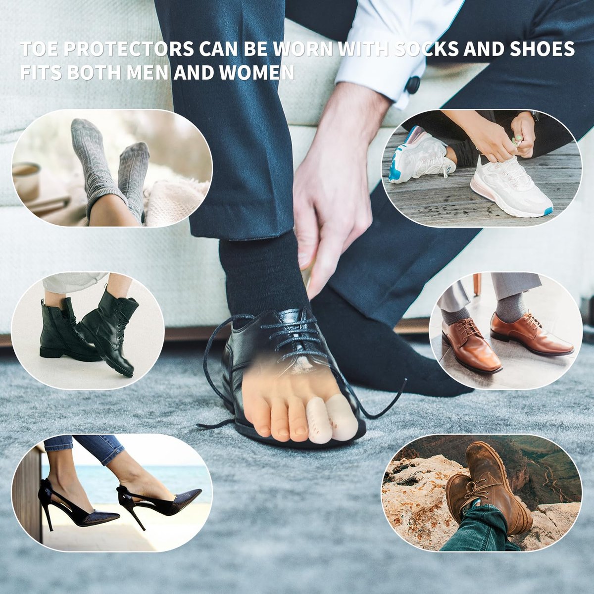 Niupiour Gel Zehenschützer, 14er-Pack Atmungsaktive Zehenkappen, Große Zehenschützer für Männer und Frauen, Zehenhülsen bei eingewachsenen Zehennägeln, Hühneraugen, Blasen, Hornhaut, Zehenpolster zur Fußschmerzlinderung