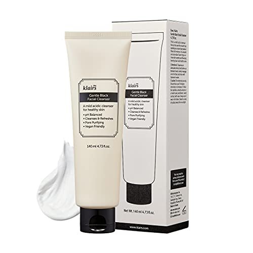 DearKlairs Gentle Black Facial Cleanser | Vegan, niedriger pH-Wert, feuchtigkeitsspendender Abschluss, cremiger Schaumreiniger, tägliche Gesichtsreinigung, 140 ml