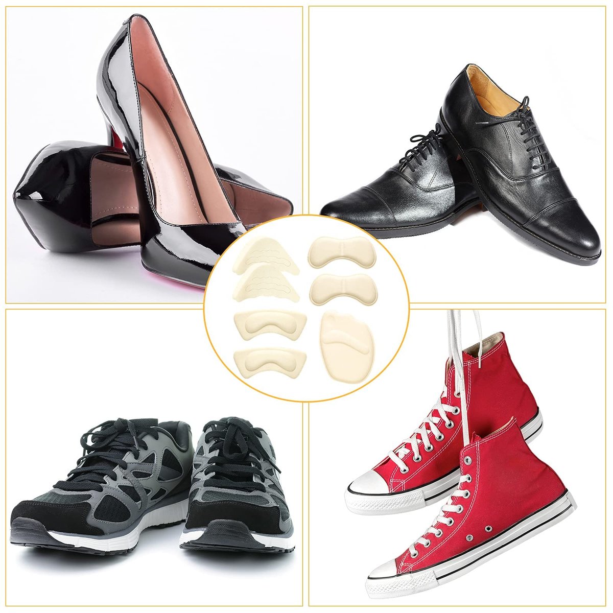 Geyoga 12 Paar Schuhfüller für zu große Schuhe – Fersenpolster, Zeheneinlagen, rutschfeste Einlagen für Damen und Herren, elegantes Design in Schwarz