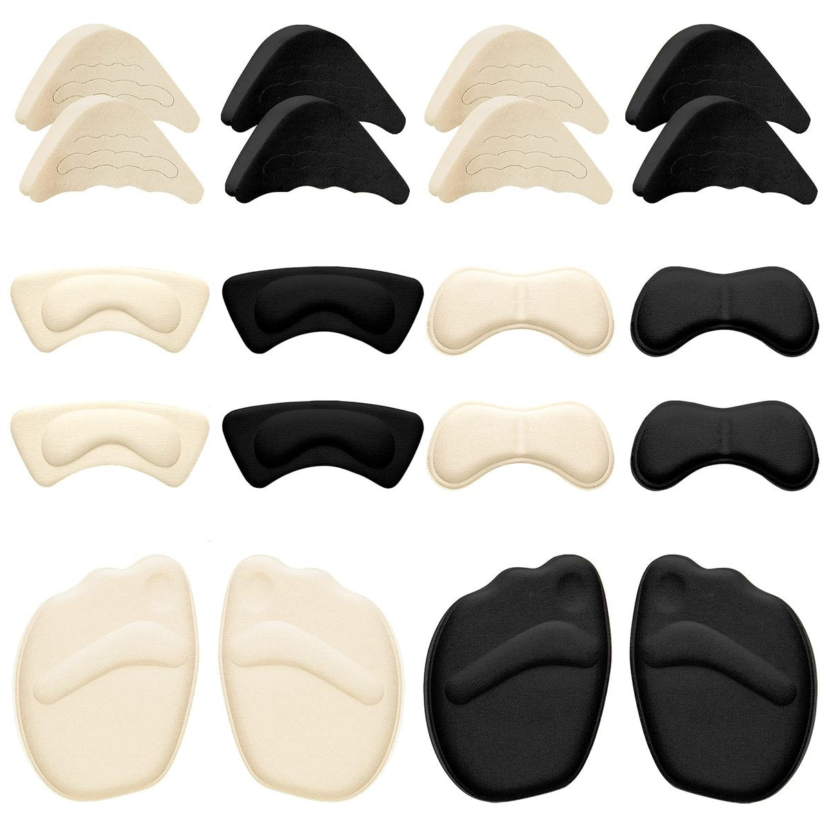 Geyoga 12 Paar Schuhfüller für zu große Schuhe – Fersenpolster, Zeheneinlagen, rutschfeste Einlagen für Damen und Herren, elegantes Design in Schwarz