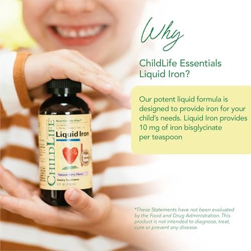 ChildLife Essentials Eisen-Tropfen für Kinder – Flüssiges Eisenpräparat für Babys & Kleinkinder, ohne künstliche Farbstoffe, glutenfrei, natürlicher Beerengeschmack, 118 ml