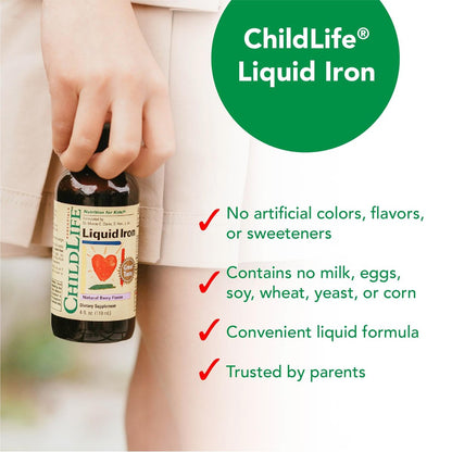 ChildLife Essentials Eisen-Tropfen für Kinder – Flüssiges Eisenpräparat für Babys & Kleinkinder, ohne künstliche Farbstoffe, glutenfrei, natürlicher Beerengeschmack, 118 ml