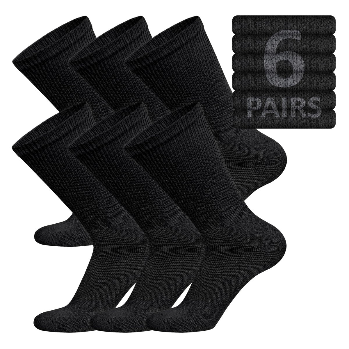 6 Paar Baumwoll-Diabetikersocken, nicht einschnürend, Neuropathie-Socken (Schwarz, Herren Schuhgröße 12-14.5)