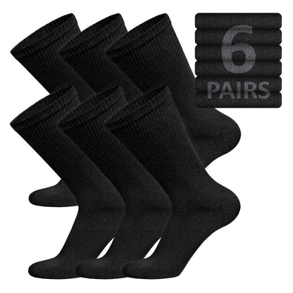 6 Paar Baumwoll-Diabetikersocken, nicht einschnürend, Neuropathie-Socken (Schwarz, Herren Schuhgröße 12-14.5)