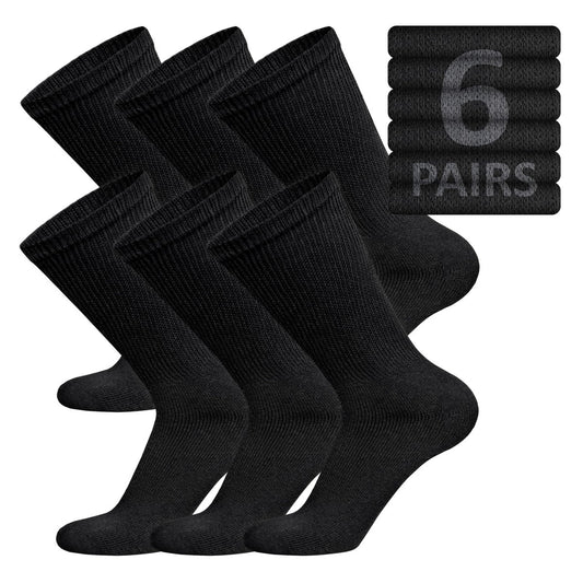 6 Paar Baumwoll-Diabetikersocken, nicht einschnürend, Neuropathie-Socken (Schwarz, Herren Schuhgröße 12-14.5)