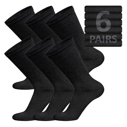 6 Paar Baumwoll-Diabetikersocken, nicht einschnürend, Neuropathie-Socken (Schwarz, Herren Schuhgröße 12-14.5)