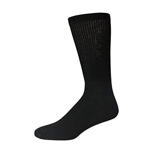 6 Paar Baumwoll-Diabetikersocken, nicht einschnürend, Neuropathie-Socken (Schwarz, Herren Schuhgröße 12-14.5)