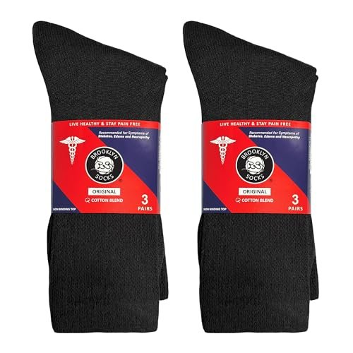 6 Paar Baumwoll-Diabetikersocken – nicht einschnürend, nahtlos, für Herren Schuhgröße 8-10/Damen Schuhgröße 9-11 (Schwarz)