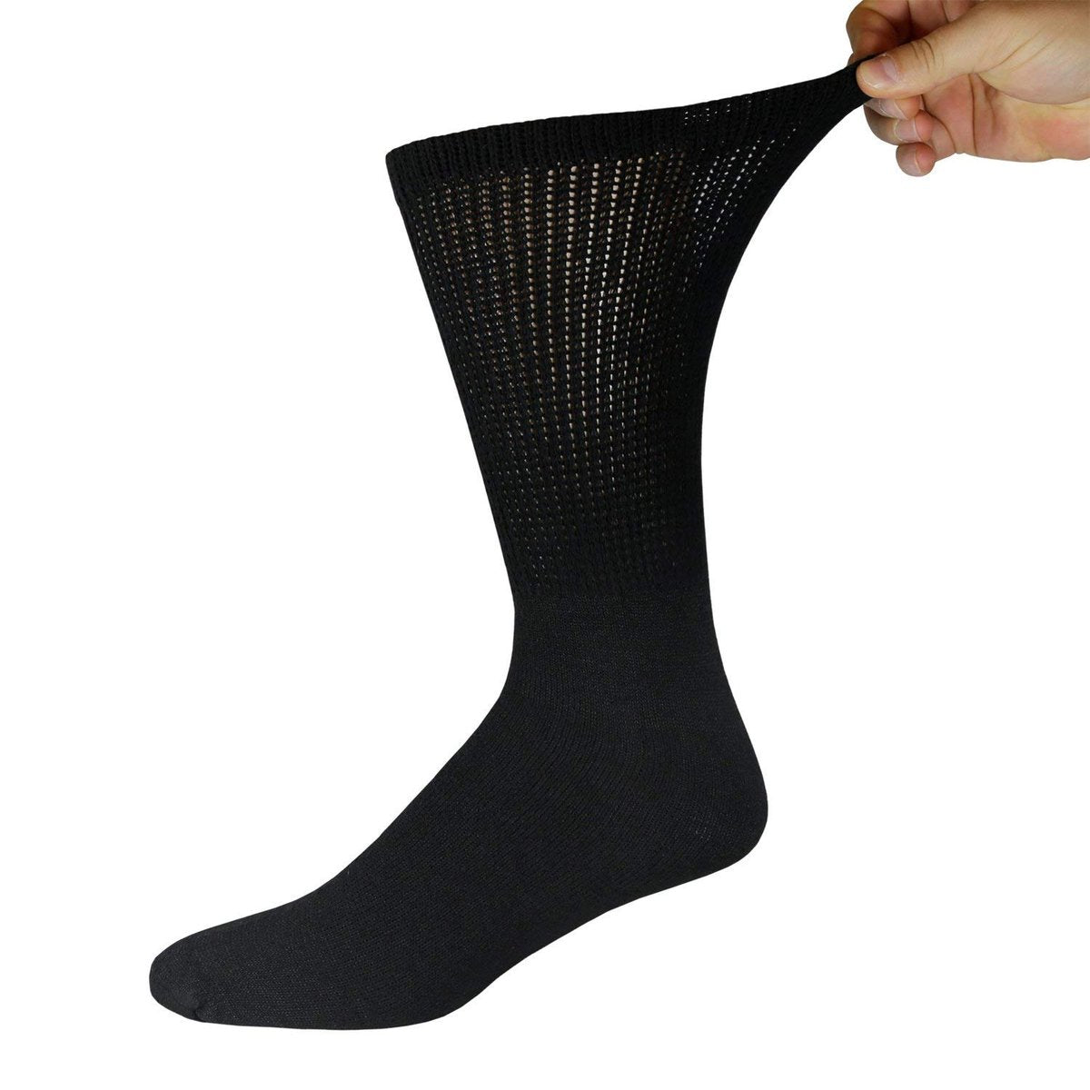 6 Paar Baumwoll-Diabetikersocken, nicht einschnürend, Neuropathie-Socken (Schwarz, Herren Schuhgröße 12-14.5)