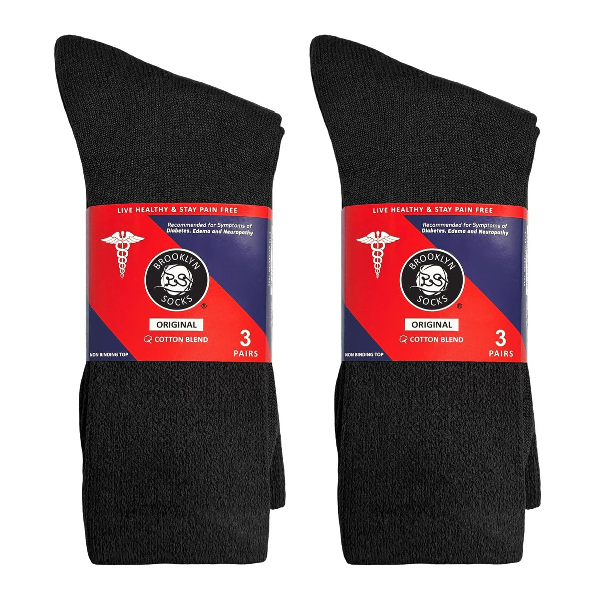 6 Paar Baumwoll-Diabetikersocken, nicht einschnürend, Neuropathie-Socken (Schwarz, Herren Schuhgröße 12-14.5)