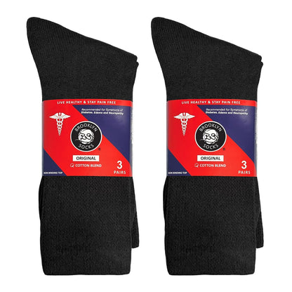 6 Paar Baumwoll-Diabetikersocken, nicht einschnürend, Neuropathie-Socken (Schwarz, Herren Schuhgröße 12-14.5)
