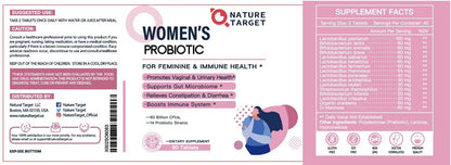 NATURE TARGET Probiotika für Frauen mit Präbiotika, Cranberry und D-Mannose, 60 Milliarden KBE, Weibliches Probiotikum für Verdauungsgesundheit/Darmgesundheit/Immunbooster