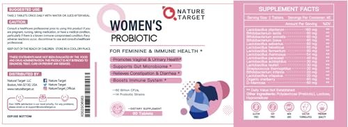NATURE TARGET Probiotika für Frauen mit Präbiotika, Cranberry und D-Mannose, 60 Milliarden KBE, Weibliches Probiotikum für Verdauungsgesundheit/Darmgesundheit/Immunbooster