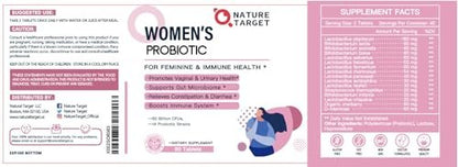 NATURE TARGET Probiotika für Frauen mit Präbiotika, Cranberry und D-Mannose, 60 Milliarden KBE, Weibliches Probiotikum für Verdauungsgesundheit/Darmgesundheit/Immunbooster